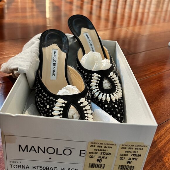 MONOLO BLAHNIK Torna Black Slide with Stones Size 39/8 to 8.5 US size - Picture 4 of 4